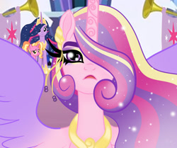 Size: 1024x858 | Tagged: safe, artist:owocrystalcatowo, imported from derpibooru, luster dawn, princess cadance, twilight sparkle, alicorn, pony, the last problem, beauticreepy, looking at you, older, older twilight, princess twilight 2.0, staring into your soul, twilight sparkle (alicorn), ultimate cadance
