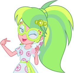 Size: 1194x1168 | Tagged: safe, artist:sarahalen, imported from derpibooru, lemon zest, equestria girls, equestria girls series, i'm on a yacht, spring breakdown, spoiler:eqg series (season 2), clothes swap, female, one eye closed, simple background, solo, white background, wink