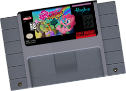 Size: 841x604 | Tagged: safe, artist:sedrice, imported from derpibooru, discord, gummy, pinkie pie, alligator, draconequus, hydra, pony, '90s, cartridge, hasbro, hasbro gaming, multiple heads, nintendo, super nintendo, video game