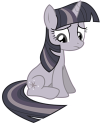 Size: 3270x4000 | Tagged: safe, artist:estories, artist:wardex101, edit, imported from derpibooru, twilight sparkle, pony, unicorn, discorded, discorded twilight, sad, simple background, sitting, transparent background, twilight tragedy, unicorn twilight