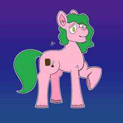 Size: 2000x2000 | Tagged: safe, artist:arthu, imported from derpibooru, oc, earth pony, pony, green hair, high res, pedro, peter, pink skin, solo, writer