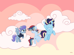 Size: 4000x3000 | Tagged: safe, artist:c1trine, artist:cheekycheesefan101, imported from derpibooru, oc, oc only, pegasus, pony, base used, clothes, cloud, female, male, mare, offspring, parent:rainbow dash, parent:soarin', parents:soarindash, stallion