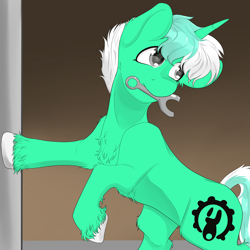 Size: 4000x4000 | Tagged: safe, artist:jasart, imported from derpibooru, oc, oc only, oc:colarus, unicorn, mouth hold, not lyra, simple background