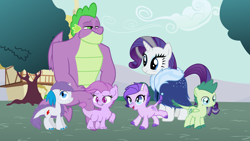 Size: 3265x1837 | Tagged: safe, artist:3d4d, imported from derpibooru, rarity, spike, oc, oc:crystal clarity, oc:gem, oc:lavender, oc:turquoise blitz, dracony, dragon, hybrid, pony, unicorn, the last problem, female, gigachad spike, interdimensional siblings, interspecies offspring, male, mare, offspring, older, older rarity, older spike, parent:rarity, parent:spike, parents:sparity, shipping, sparity, straight, winged spike, wings