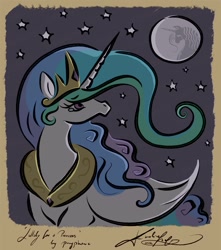 Size: 1059x1200 | Tagged: safe, artist:kalabash92, imported from derpibooru, princess celestia, alicorn, pony, female, full moon, looking back, mare, mare in the moon, moon, night, sad, solo, teary eyes