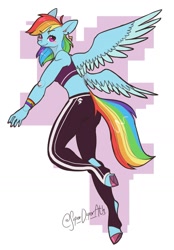 Size: 1109x1594 | Tagged: safe, artist:superduperath, imported from derpibooru, rainbow dash, anthro, pegasus, unguligrade anthro, ass, butt, cute, ear piercing, earring, female, jewelry, midriff, piercing, solo, workout outfit