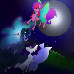 Size: 1500x1500 | Tagged: safe, artist:teonnakatztkgs, imported from derpibooru, oc, oc only, flutter pony, pony, butterfly wings, full moon, grass, moon, night, outdoors, stars, wings