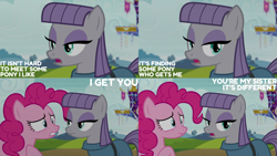 Size: 1280x720 | Tagged: safe, edit, edited screencap, editor:quoterific, imported from derpibooru, screencap, maud pie, pinkie pie, earth pony, pony, rock solid friendship, season 7, duo, female, mare, open mouth, twilight's castle