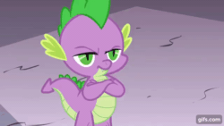 Size: 640x360 | Tagged: safe, imported from derpibooru, screencap, spike, dragon, season 4, simple ways, animated, breaking the fourth wall, crossed arms, gif, gifs.com, looking at you, male, solo, spike is not amused, unamused