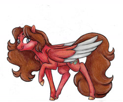 Size: 1635x1353 | Tagged: safe, artist:ask-y, imported from derpibooru, oc, oc only, pegasus, pony, colored hooves, colored wings, eyelashes, pegasus oc, raised hoof, simple background, smiling, solo, traditional art, two toned wings, white background, wings