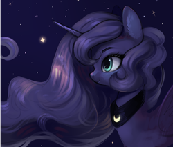 Size: 1496x1272 | Tagged: safe, artist:dammmnation, imported from derpibooru, princess luna, alicorn, pony, cute, female, lunabetes, mare, night, profile, smiling, solo, stars