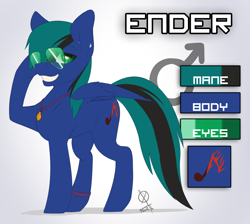 Size: 5100x4579 | Tagged: safe, artist:northernsprint, imported from derpibooru, oc, oc only, oc:ender, pegasus, pony, ear piercing, eyebrows, folded wings, glasses, grin, jewelry, looking at you, male, necklace, pegasus oc, piercing, reference sheet, signature, simple background, smiling, smiling at you, solo, stallion, sunglasses, white background, wings