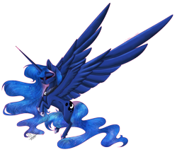 Size: 4305x3708 | Tagged: safe, artist:crazllana, artist:greenmarta, imported from derpibooru, princess luna, alicorn, pony, collaboration, female, flying, simple background, solo, spread wings, transparent background, wings