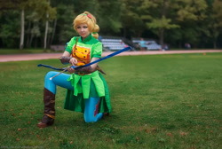 Size: 1200x806 | Tagged: safe, artist:bizarre-deer, imported from derpibooru, applejack, human, equestria girls, friendship games, 2017, arrow, bow (weapon), bow and arrow, clothes, cosplay, costume, irl, irl human, photo, weapon