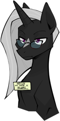 Size: 809x1635 | Tagged: safe, artist:dar, imported from derpibooru, oc, oc only, oc:polaris, unicorn, fanfic:song of seven, clothes, facial markings, glasses, horn, jewelry, name tag, silver hair, simple background, solo, text, transparent background, unicorn oc