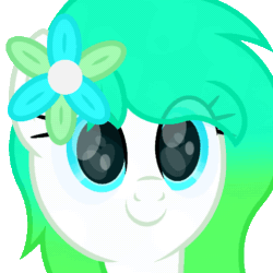Size: 510x510 | Tagged: safe, artist:ponkus, imported from derpibooru, oc, oc only, oc:gumdrop, earth pony, pony, animated, blinking, blue eyes, bust, commission, cute, cyan eyes, earth pony oc, female, flower, flower in hair, gif, gradient mane, loop, mare, portrait, show accurate, simple background, smiling, solo, transparent background, ych animation, ych example, ych result, your character here