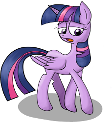Size: 1245x1360 | Tagged: safe, artist:retroneb, imported from derpibooru, twilight sparkle, alicorn, pony, female, folded wings, full body, horn, looking down, mare, multicolored mane, multicolored tail, open mouth, purple eyes, shadow, simple background, solo, tail, transparent background, twilight sparkle (alicorn), walking, wings