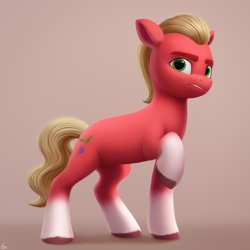 Size: 2000x2000 | Tagged: safe, artist:luminousdazzle, imported from derpibooru, sprout cloverleaf, earth pony, pony, coat markings, detailed, g5, green eyes, high res, looking at you, male, my little pony: a new generation, raised hoof, simple background, socks (coat markings), solo, stallion, standing, unshorn fetlocks