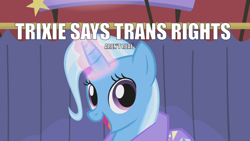 Size: 1280x720 | Tagged: safe, edit, imported from derpibooru, screencap, trixie, pony, unicorn, boast busters, bait and switch, cute, diatrixes, female, happy, horn, magic, mare, op is a duck, op is based, op is trying to start shit, open mouth, smiling, solo