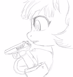 Size: 4311x4542 | Tagged: safe, artist:anonymous, coco pommel, pony, /mare/con, gun, monochrome, simple background, weapon