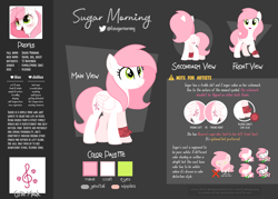 Size: 4200x3000 | Tagged: safe, artist:sugar morning, imported from derpibooru, oc, oc only, oc:sugar morning, pegasus, pony, chibi, female, mare, reference sheet, smiling, solo, standing, text