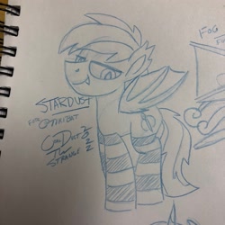 Size: 2048x2048 | Tagged: safe, artist:coaldustthestrange, imported from derpibooru, oc, oc only, oc:stardust, bat pony, pony, clothes, high res, lidded eyes, male, sketch, smiling, socks, solo focus, stallion, striped socks, traditional art