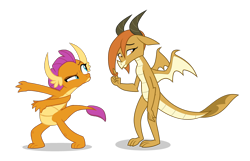 Size: 1240x800 | Tagged: safe, artist:tarkan809, derpibooru exclusive, edit, imported from derpibooru, vector edit, ocellus, smolder, dragon, disguise, disguised changeling, dragon ocellus, duo, pose, simple background, transparent background, vector