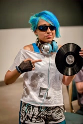 Size: 3162x4743 | Tagged: safe, imported from derpibooru, dj pon-3, vinyl scratch, human, anime expo, anime expo 2012, clothes, cosplay, costume, headphones, irl, irl human, photo, record, sunglasses