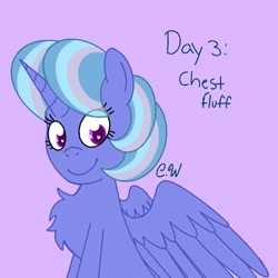 Size: 1000x1000 | Tagged: safe, artist:chelseawest, imported from derpibooru, oc, oc:azure star, alicorn, alicorn oc, chest fluff, horn, offspring, offspring's offspring, parent:oc:blue belle, parent:oc:emerald spark, parents:oc x oc, petalverse, ponytober, wings