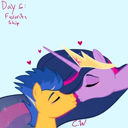 Size: 1000x1000 | Tagged: safe, artist:chelseawest, imported from derpibooru, flash sentry, twilight sparkle, alicorn, pony, the last problem, duo, eyes closed, female, flashlight, heart, imminent kissing, kissing, kissy face, male, older, older twilight, ponytober, princess twilight 2.0, puckered lips, shipping, straight, twilight sparkle (alicorn)