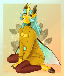 Size: 1140x1360 | Tagged: safe, artist:jeshh, imported from derpibooru, oc, oc:yellow jacket, anthro, changepony, hybrid, clothes, keyhole turtleneck, solo, turtleneck