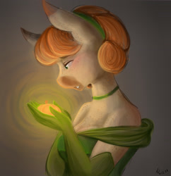 Size: 2578x2662 | Tagged: safe, artist:mscolorsplash, imported from derpibooru, oc, oc only, oc:pumpkin spice, oc:pumpkin spice (mscolorsplash), anthro, earth pony, bare shoulders, chest freckles, choker, clothes, dress, evening gloves, female, freckles, gloves, high res, long gloves, pumpkin, shoulder freckles, smiling, solo