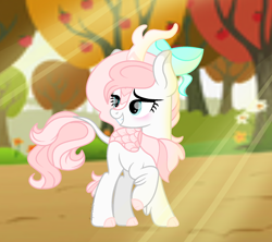 Size: 1756x1560 | Tagged: safe, artist:sugarcubecreationz, imported from derpibooru, oc, oc only, oc:sweetheart, kirin, apple, apple tree, base used, crepuscular rays, female, solo, species swap, tree