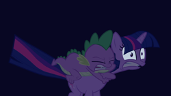 Size: 1920x1080 | Tagged: safe, derpibooru exclusive, imported from derpibooru, screencap, spike, twilight sparkle, dragon, pony, unicorn, bridle gossip, duo, female, frightened, invisible stallion, out of context, simple background