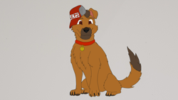 Size: 2560x1440 | Tagged: safe, imported from derpibooru, oc, oc:joescoutk9, dog, collar, gray background, hat, simple background