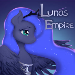 Size: 6000x6000 | Tagged: safe, artist:ottava, imported from derpibooru, princess luna, bust, gradient background, modified accessory, second life, side view, solo