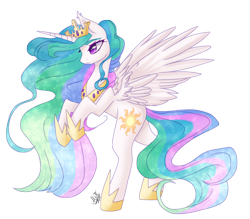 Size: 2788x2442 | Tagged: safe, artist:clefficia, artist:greenmarta, imported from derpibooru, princess celestia, alicorn, pony, collaboration, female, high res, open collaboration, rearing, simple background, solo, spread wings, transparent background, wings