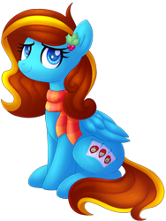 Size: 960x1280 | Tagged: safe, artist:kimmyartmlp, imported from derpibooru, oc, oc only, oc:ilovekimpossiblealot, pegasus, pony, clothes, pegasus oc, scarf, simple background, sitting, solo, transparent background