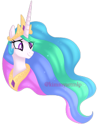 Size: 1163x1492 | Tagged: safe, artist:kimmyartmlp, imported from derpibooru, princess celestia, pony, bust, female, simple background, solo, transparent background