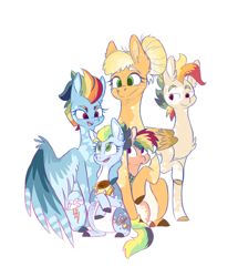 Size: 988x1151 | Tagged: safe, artist:mewzynn, imported from derpibooru, applejack, rainbow dash, oc, pegasus, pony, appledash, female, filly, foal, lesbian, magical lesbian spawn, offspring, parent:applejack, parent:rainbow dash, parents:appledash, shipping, trophy