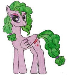 Size: 2605x2881 | Tagged: safe, artist:aking, imported from derpibooru, oc, oc only, oc:mint breeze, pegasus, pony, derpibooru community collaboration, 2022 community collab, female, folded wings, full body, green mane, green tail, hair tie, high res, hooves, lidded eyes, mare, pegasus oc, purple eyes, simple background, smiling, solo, standing, tail, traditional art, transparent background, wings