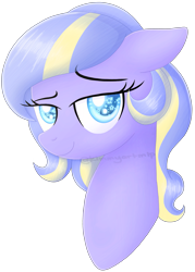 Size: 1919x2677 | Tagged: safe, artist:kimmyartmlp, imported from derpibooru, oc, oc only, oc:shooting star, pony, bust, female, floppy ears, lidded eyes, portrait, simple background, smiling, solo, transparent background, two toned mane