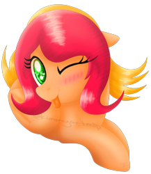 Size: 2791x3212 | Tagged: safe, artist:kimmyartmlp, imported from derpibooru, oc, oc only, oc:mary bella, pegasus, pony, blushing, female, high res, one eye closed, pegasus oc, simple background, solo, tongue out, transparent background, wink