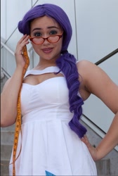 Size: 1023x1518 | Tagged: safe, artist:autumns-snow, imported from derpibooru, rarity, human, anime expo, anime expo 2012, clothes, cosplay, costume, glasses, hand on hip, irl, irl human, measuring tape, photo, rarity's glasses