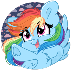 Size: 2000x2000 | Tagged: safe, artist:emberslament, imported from derpibooru, rainbow dash, pegasus, pony, chest fluff, cute, eyebrows, eyebrows visible through hair, eyelashes, female, heart, heart eyes, high res, hoof heart, icon, looking up, mare, open mouth, open smile, simple background, smiling, solo, transparent background, underhoof, wingding eyes