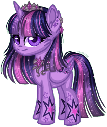 Size: 698x832 | Tagged: safe, artist:fantarianna, imported from derpibooru, twilight sparkle, alicorn, pony, ear fluff, ear piercing, ethereal mane, eyelashes, female, jewelry, mare, peytral, piercing, simple background, smiling, solo, starry mane, tattoo, tiara, transparent background, twilight sparkle (alicorn)