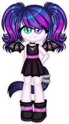 Size: 612x1096 | Tagged: safe, artist:fantarianna, imported from derpibooru, oc, oc only, equestria girls, bat wings, boots, clothes, equestria girls-ified, female, heterochromia, ponied up, shoes, simple background, skirt, smiling, tail, transparent background, wings