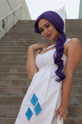 Size: 3162x4743 | Tagged: safe, artist:autumns-snow, artist:mooshuu, imported from derpibooru, rarity, human, anime expo, anime expo 2012, clothes, cosplay, costume, cutie mark on clothes, irl, irl human, photo, stairs