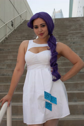 Size: 3162x4743 | Tagged: safe, artist:autumns-snow, imported from derpibooru, rarity, human, anime expo, anime expo 2012, clothes, cosplay, costume, cutie mark on clothes, hand on hip, irl, irl human, photo, stairs