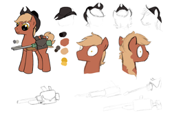 Size: 3150x2100 | Tagged: safe, artist:selles, imported from derpibooru, oc, oc only, oc:calamity, pony, fallout equestria, battle saddle, hat, high res, male, reference sheet, stallion, wingless
